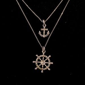 Anchor and wheel double necklace